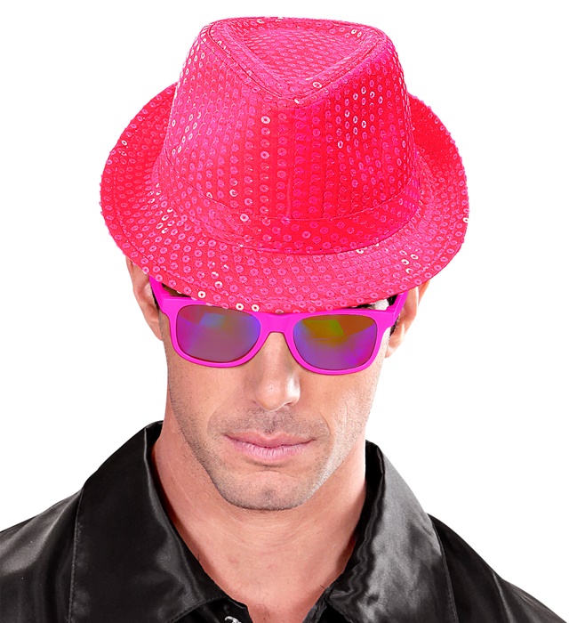 Pălărie Fedora Paiete Roz