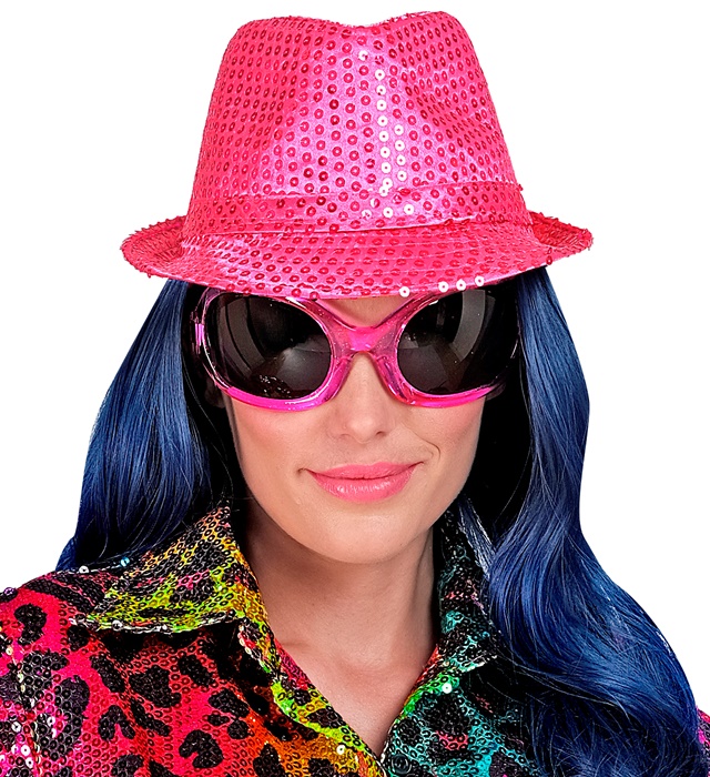 Pălărie Fedora Paiete Roz
