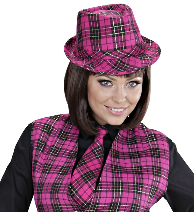 Pălărie Fedora Carouri Roz