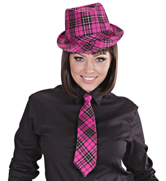 Pălărie Fedora Carouri Roz