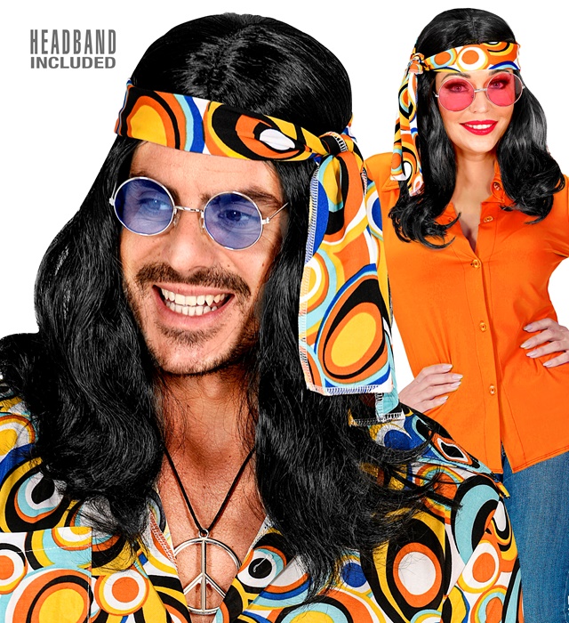 Peruca Bruneta Anii 70 cu Bandana