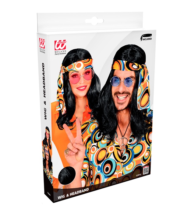 Peruca Bruneta Anii 70 cu Bandana