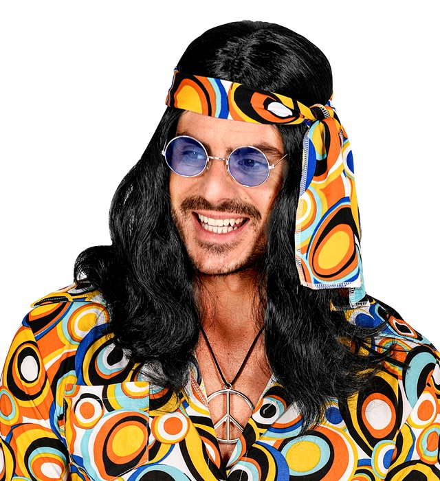 Peruca Bruneta Anii 70 cu Bandana