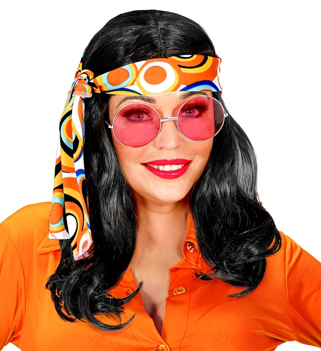 Peruca Bruneta Anii 70 cu Bandana
