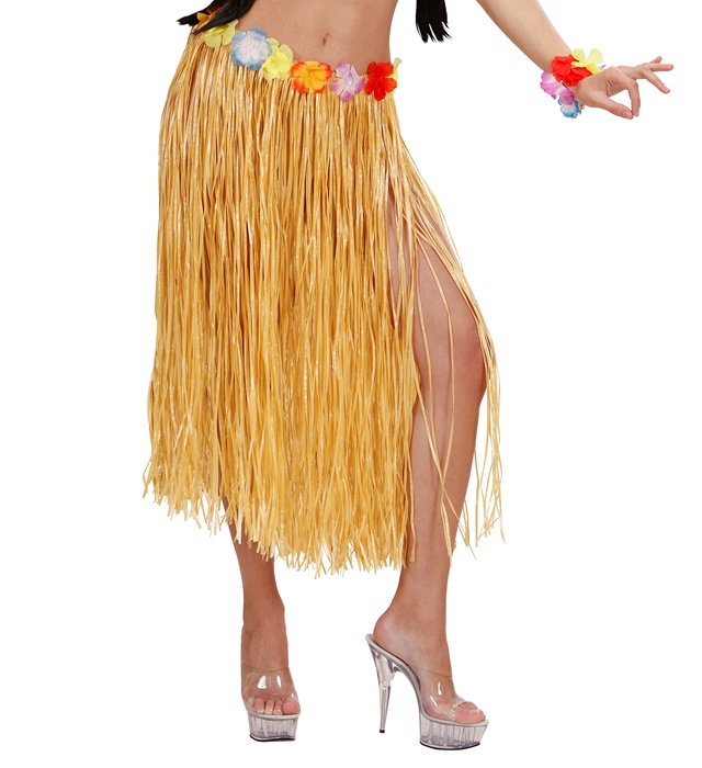 Fusta Hawaii Lunga Flori Bej