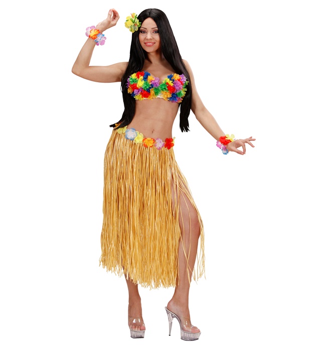 Fusta Hawaii Lunga Flori Bej