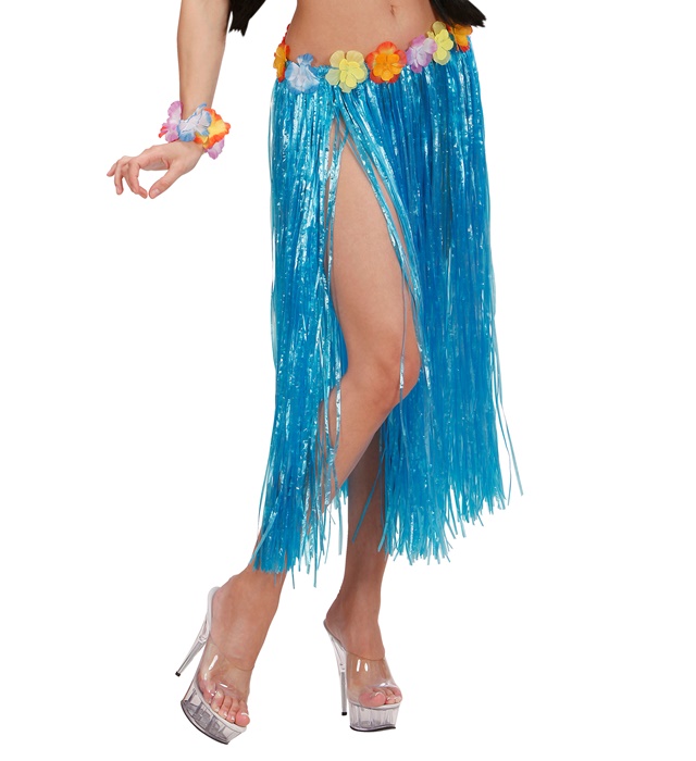 Fusta Hawaii Lunga Flori Albastra