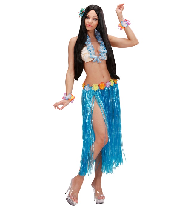 Fusta Hawaii Lunga Flori Albastra
