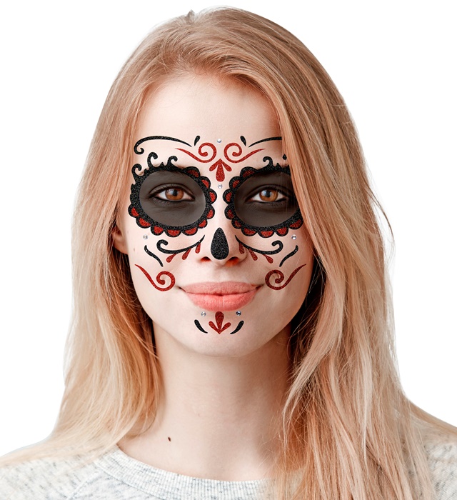Machiaj Adeziv Dia De Los Muertos Rosu