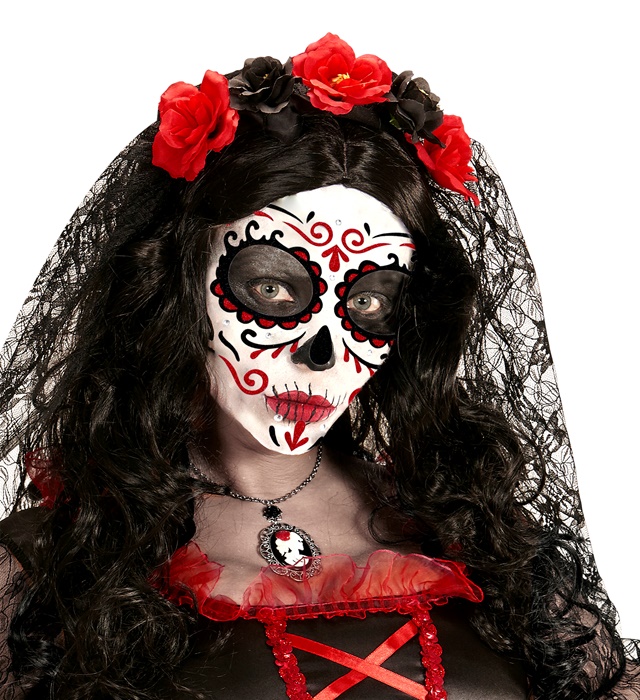 Machiaj Adeziv Dia De Los Muertos Rosu