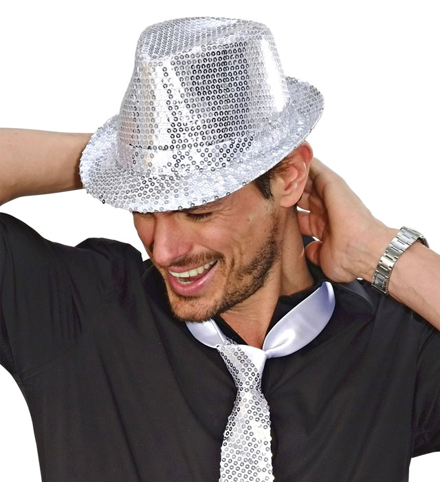 Palarie Fedora Paiete Argintii