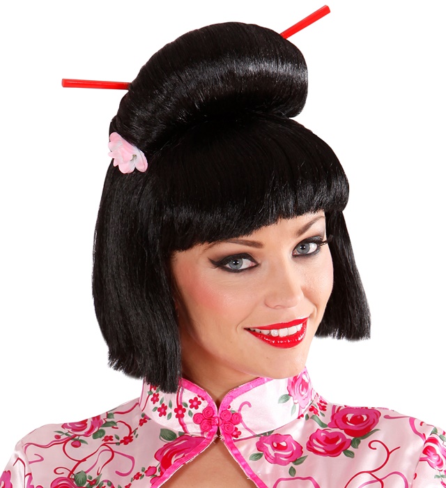 Peruca Geisha Bruneta Chopsticks