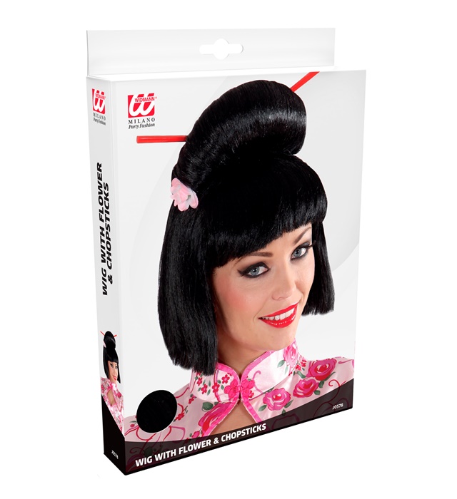 Peruca Geisha Bruneta Chopsticks